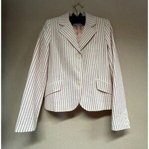 Paul & Joe Womens Striped Single Breasted Smart Blazer Jacket Sz 40 White Cotton